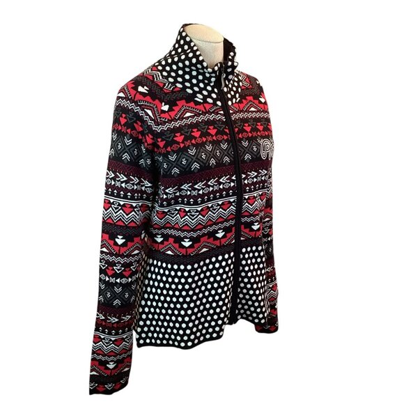 Icelandic Design Black & Red Zip-Up Cardigan Sweater Womens L 100% Cotton - Picture 7 of 13